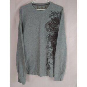 Rewire Men's Gray Pullover Long Sleeve Sword & Dragon Design Shirt Size Large